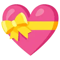 a pink heart with a yellow ribbon and bow on it