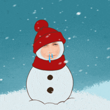 a snowman with a red hat and scarf on