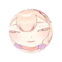 a drawing of a girl with blue hair and pink petals on a white background