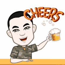 millitar cheers beer smiling