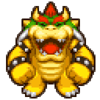 a pixel art of bowser from super mario bros with his mouth open .