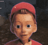 a cartoon character with a red hat and a purple outline around his face