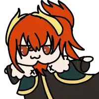a cartoon drawing of a person with red hair and a green jacket