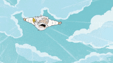 a cartoon of a man with a beard flying through the air with a netflix logo in the corner
