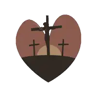 a heart with a cross in the middle and two crosses in the background