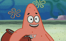 patrick star from spongebob squarepants is smiling and says " chilly "