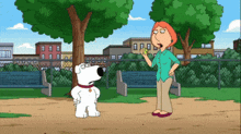 a cartoon of lois griffin and brian griffin standing in a park