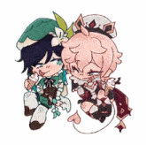 a couple of anime characters sitting next to each other with one holding an ice cream cone