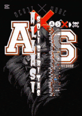 a poster with a lion and the letters a and s on a black background
