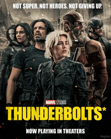 a movie poster for thunderbolts shows a group of soldiers