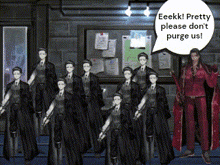 a speech bubble says eeekk pretty please don 't purge us !