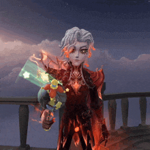 a cartoon character is holding a sword and a balloon