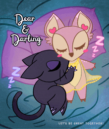 a cartoon drawing of a cat and a deer with the words " dear & darling " above them