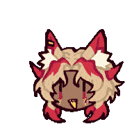 a pixel art drawing of a cartoon character with red ears