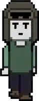 a pixel art drawing of a man wearing a hat and sunglasses .