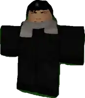 a cartoon character wearing a black jacket and a scarf around his neck