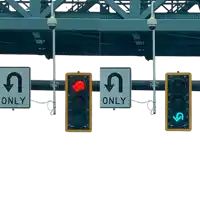 a traffic light with a sign that says only
