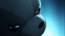 a close up of a cartoon character 's face with a blue background