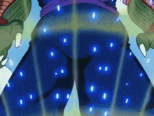 a close up of a person 's pants with blue lights coming out of it