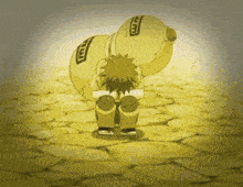 a cartoon character is kneeling down with a bag on his back that says " naruto "