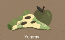 a cartoon character with the word yummy written below him