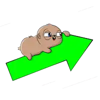 a cartoon sloth laying on top of a green arrow pointing upwards