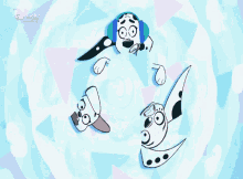 three dalmatian dogs are on a blue background with disney written on the bottom