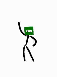 a drawing of a stick figure with a green box on his head