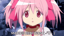 a picture of a pink anime girl with the words maddie reaction