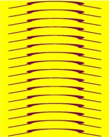 a yellow background with a row of purple lines