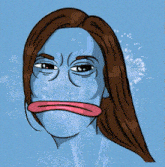 a cartoon of a woman with a blue face