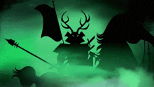 a green background with a silhouette of a samurai