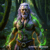 a painting of a man with a beard and green vines on his arms