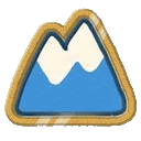 a cartoon illustration of a blue mountain with white snow on it .
