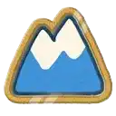 a cartoon illustration of a blue mountain with white snow on it .