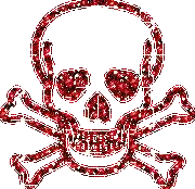 a red skull and crossbones with hearts in the eyes