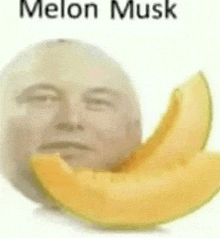 a close up of a slice of melon with a face on it .