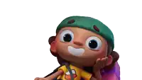 a cartoon character with a yellow shirt that says ' a ' on it