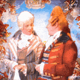 a painting of two men with one wearing a red coat that says ' albert einstein ' on it