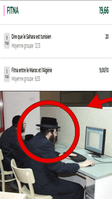 a man sitting at a desk in front of a computer with fitna written on the top