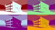four different colored images of a building in different colors .