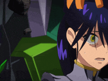 a close up of a cartoon character 's face with a shocked look on her face