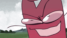 a cartoon drawing of a red object with a big smile on it 's face