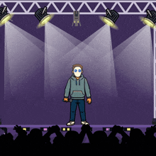 a cartoon of a man wearing a mask holding a microphone on stage