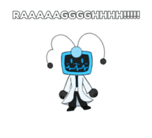 a cartoon character with a tv head and a doctor 's coat says raaaaagghghhh !!!