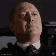 a close up of a man 's face with #theblacklist on the bottom right