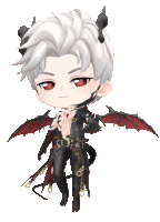 a cartoon drawing of a demon with red eyes and wings