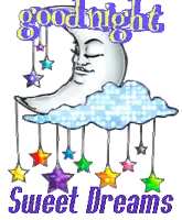 a cartoon drawing of a crescent moon with the words good night sweet dreams below it