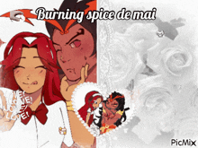 a picture of a man and a woman with burning spice de mai written on the top