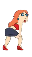 a cartoon drawing of a woman wearing a red top and a black skirt
